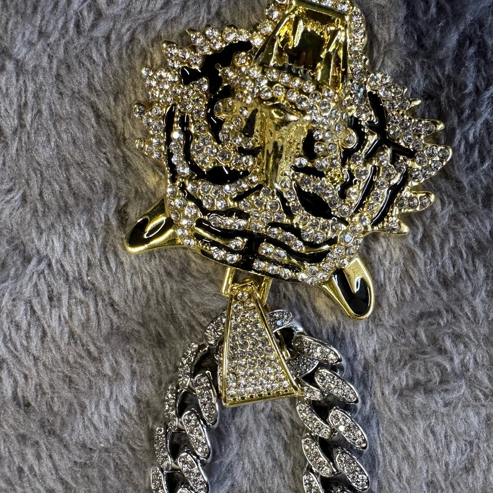Gold and Silver Lion Pendant Necklace